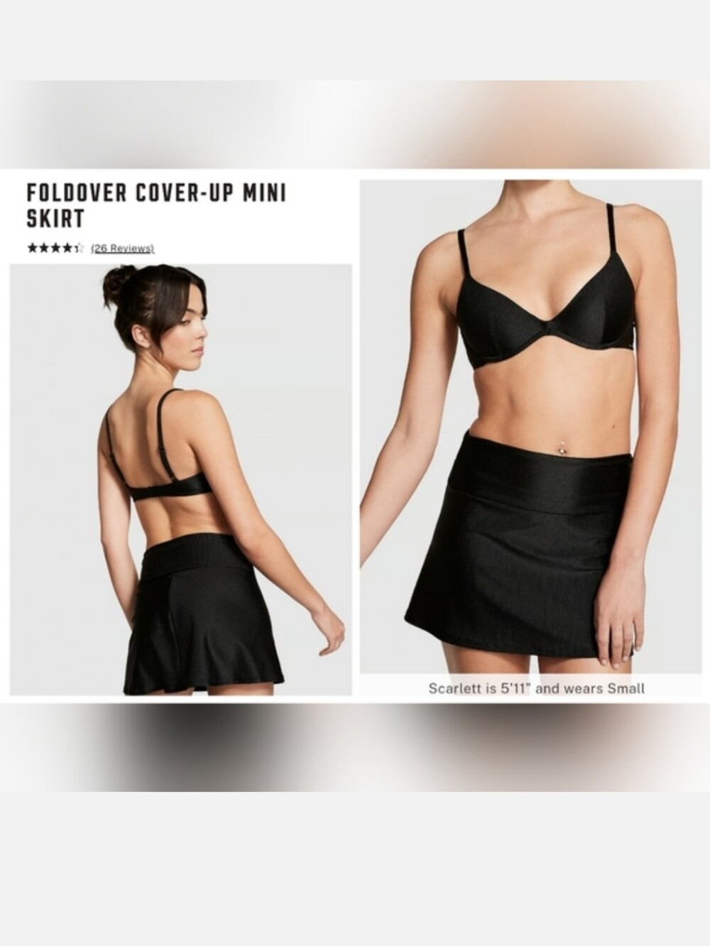 Victoria's secret pink swim foldover ribbed mini skirt coverup BLACK XLARGE